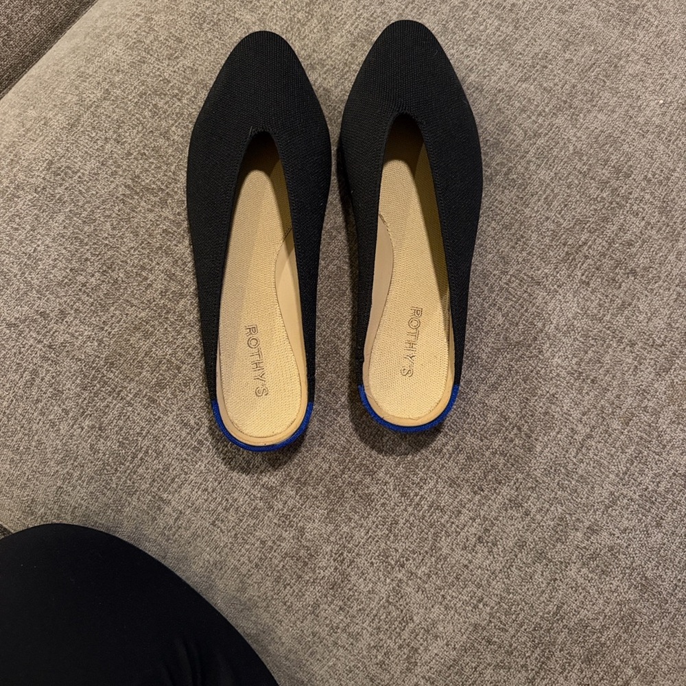 Rothy's Black Pointed Flats with Blue Heel Trim - Picture 4 of 7